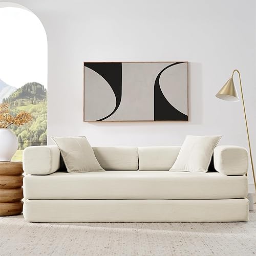 Miniatura 6 de Sofá cama plegable convertible 4 en 1, sofá sin hueso de 78 pulgadas con marco de forma fija, sofá biplaza de pana con cama extraíble, sofá de