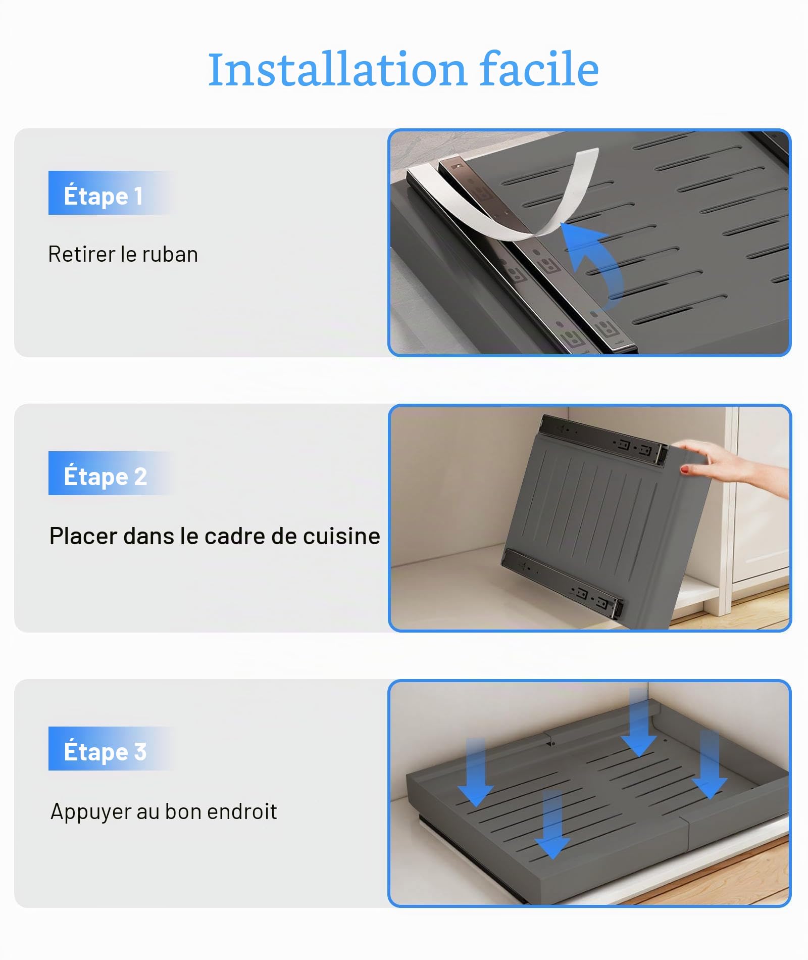 Lot de 2 organiseurs d'armoire extensibles - Tiroir télescopique pour équiper - Pas de perçage ni de clouage nécessaire - Tiroir à tirer - Largeur réglable pour la cuisine, la salle de bain, le salon