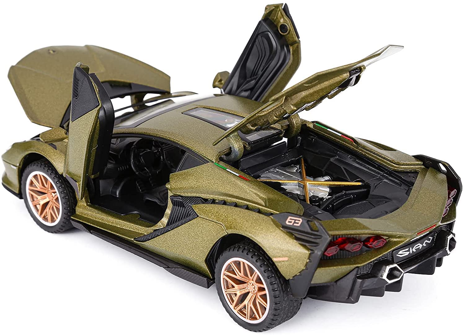1/24 Big Lamborghini SIAN Toy Car Metal Pull Back Diecast Car with Openable Door and Sound Light, Gifts Toys for Kids 1