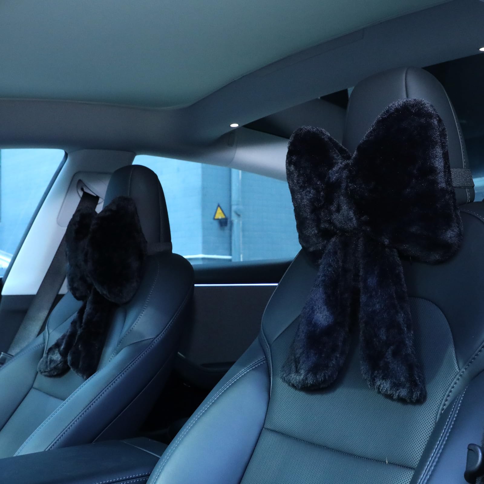 Photo 1 of Macarrie 2 Pcs Car Neck Pillow Plush Butterfly Bow Car Headrest Pillow Comfortable Seat Neck Support Cute Car Head Rest Accessories for Driving Travel Driver Chair Girl Style Interior Decor (Black)