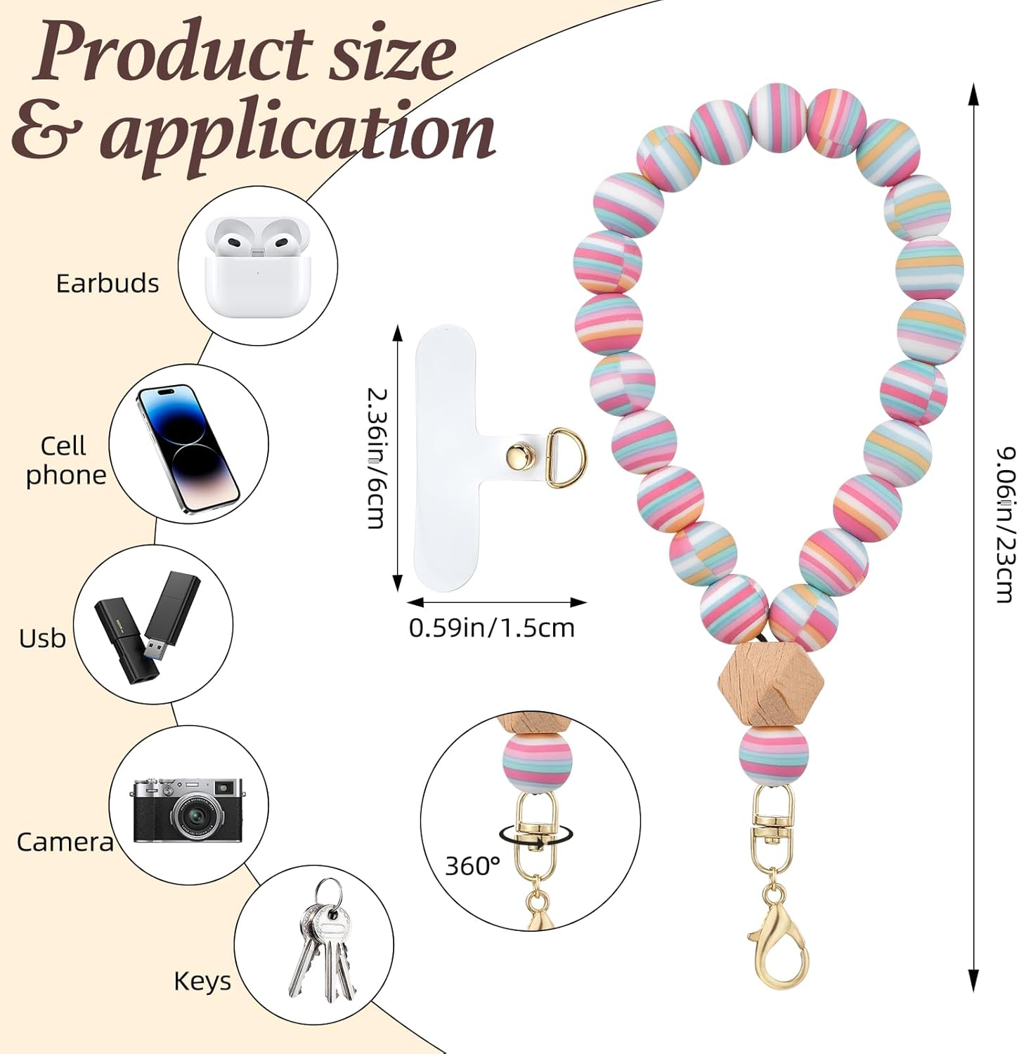 BEEFLYING Silicone Beaded Phone Wrist Strap, Cellphone Lanyard with Tether Tab, Elastic Hands-Free Wristlet Bracelet for Women, Mixed Colors 6 - Image 2