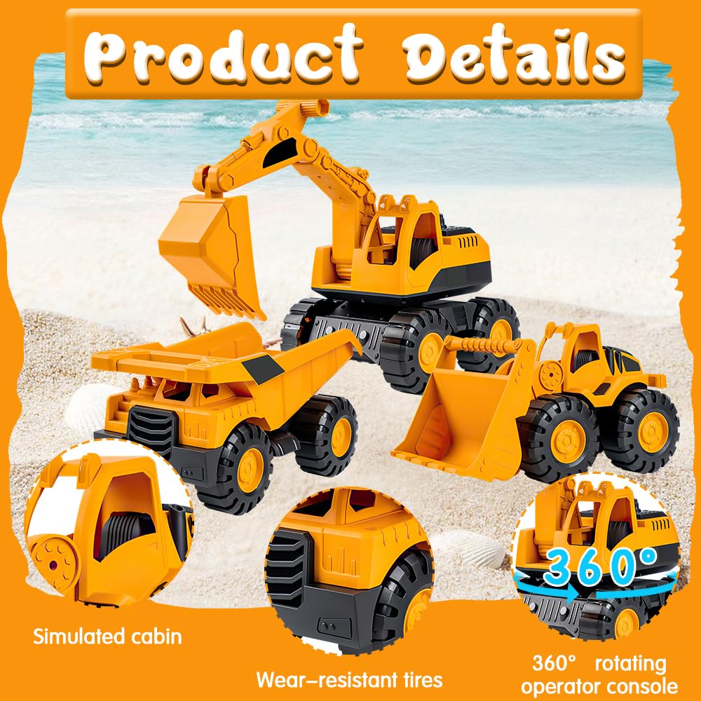 Lotvic Pelle Jouet, Lot de 3 Jouets de Pelleteuse, Véhicule de Chantier, Jouet de Voiture Pelle pour Enfants, Pelleteuse, Tracteur, Bulldozer, Véhicules de Construction pour Enfants 3 4 5 6 7 Ans