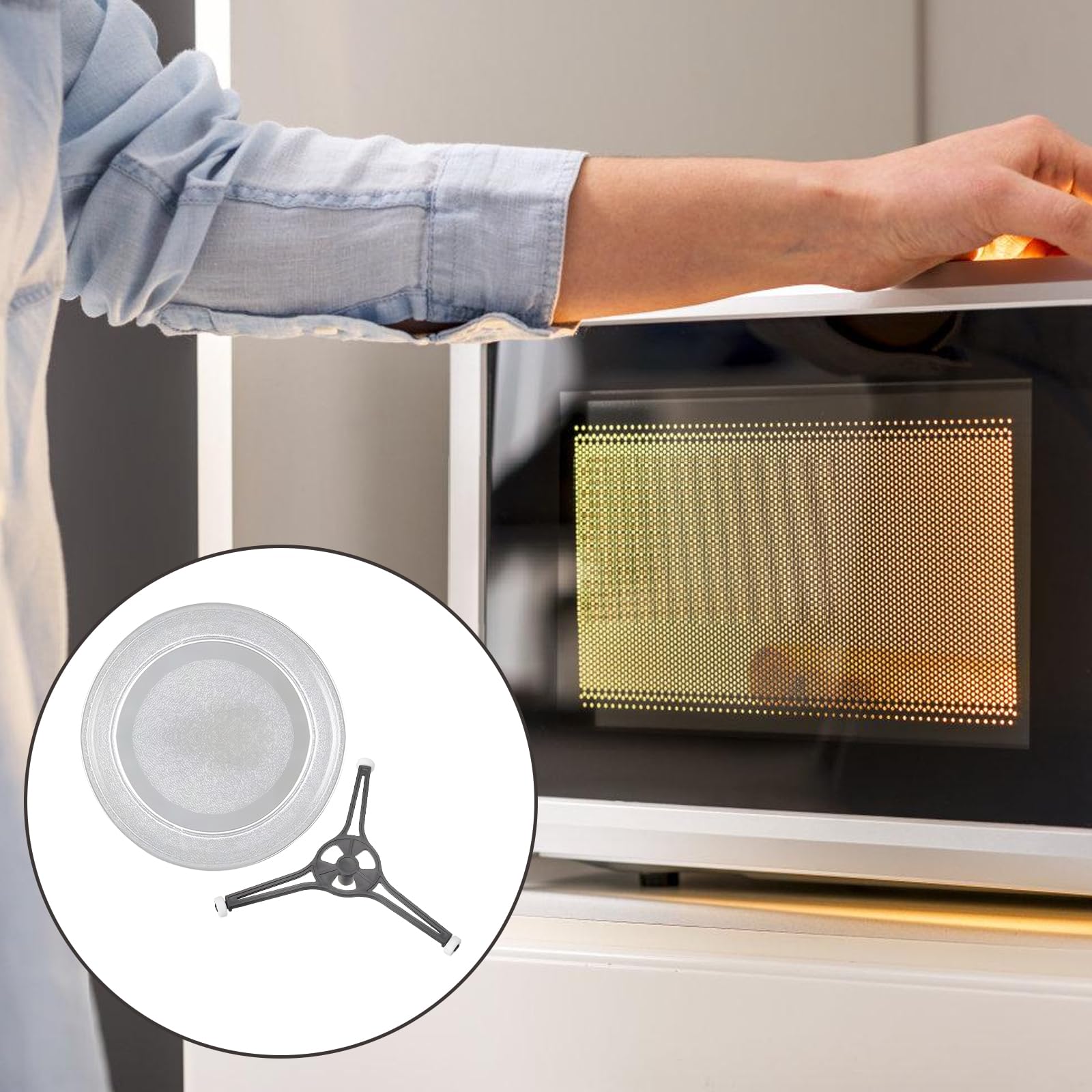 Piatto girevole universale per forno a microonde, piatto girevole in vetro con supporto per piatti, forno a microonde, piastra in vetro, piatto girevole in vetro per forno a microonde (tripod)