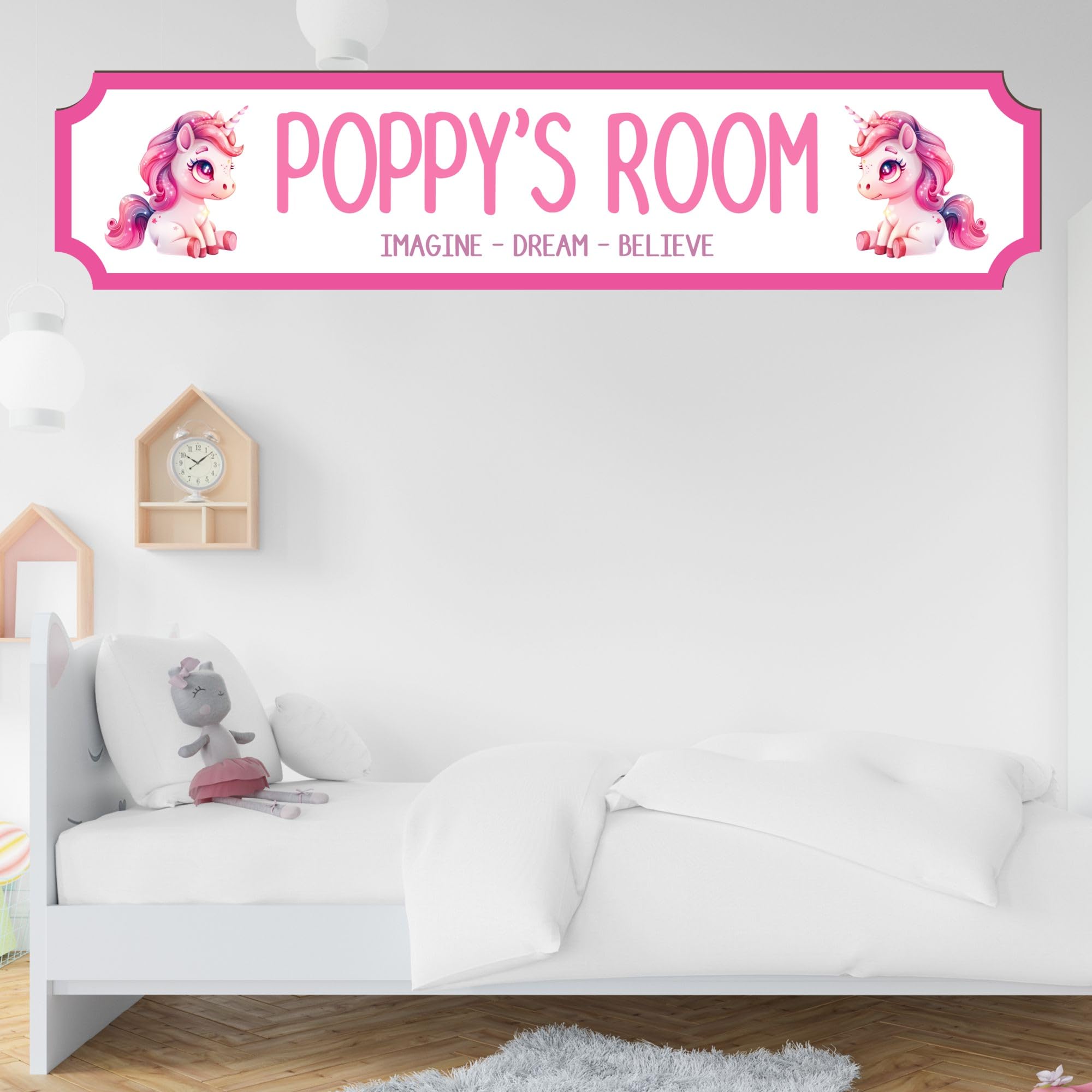 Personalised STREET SIGN Room Plaque - Custom Girls Room Sign Gift for Kids, Ballet, Dinosaur, Gaming, Mermaid, Princess, Rainbow, Unicorn Decor (Unicorn, MDF Wood - Small - 290mm x 63mm)