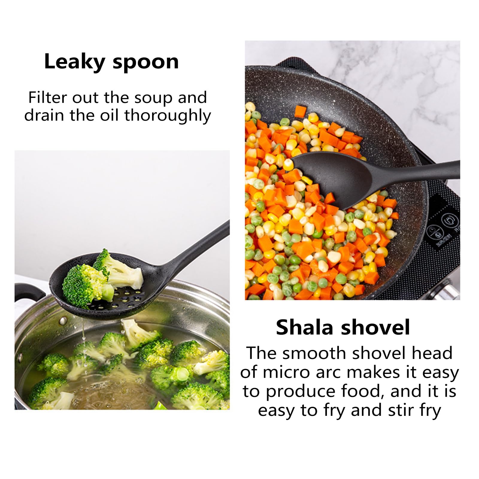 Juego de espátulas de cocina de silicona resistentes al calor con asas de silicona antiadherentes, 12 piezas, sin BPA, color negro