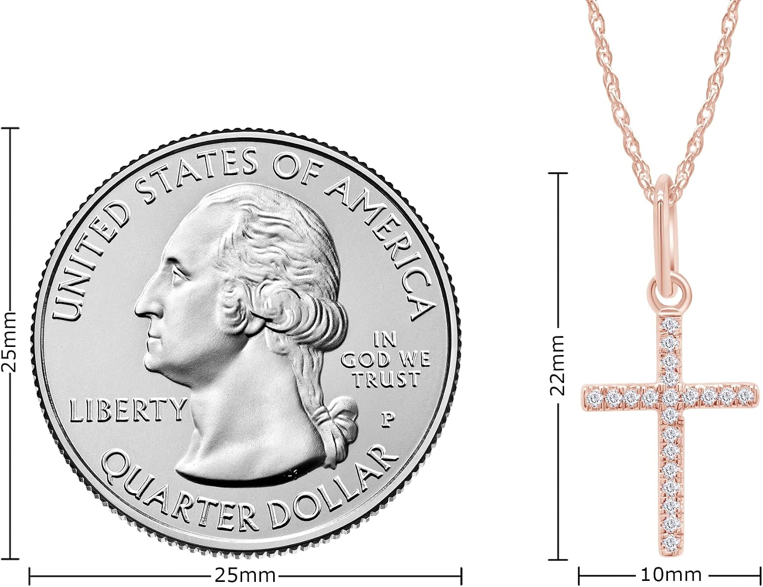 SAVEARTH DIAMONDS 1/20 Carat, 10K Solid Gold,Lab Grown Diamond Cross Pendant Necklace With 18 Inch Long Rope Chain, G-H Color - VS-SI Clarity (0.05 Cttw) With