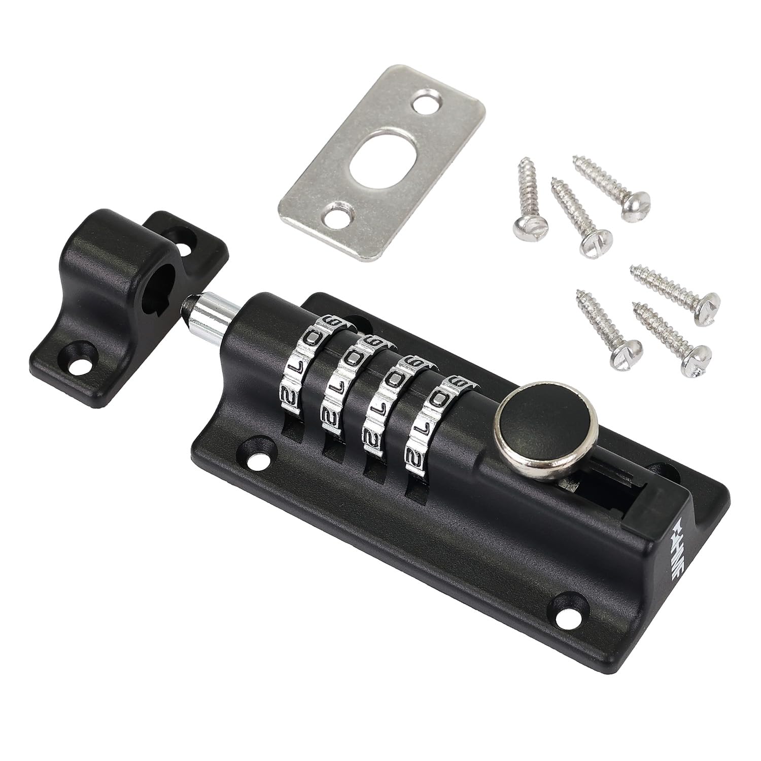 HMF Deadbolt 3591-02, Door Bolt with 4 Digit Combination Code Made of Zinc Alloy, 12.2 x 4 x 4.8 cm, Black