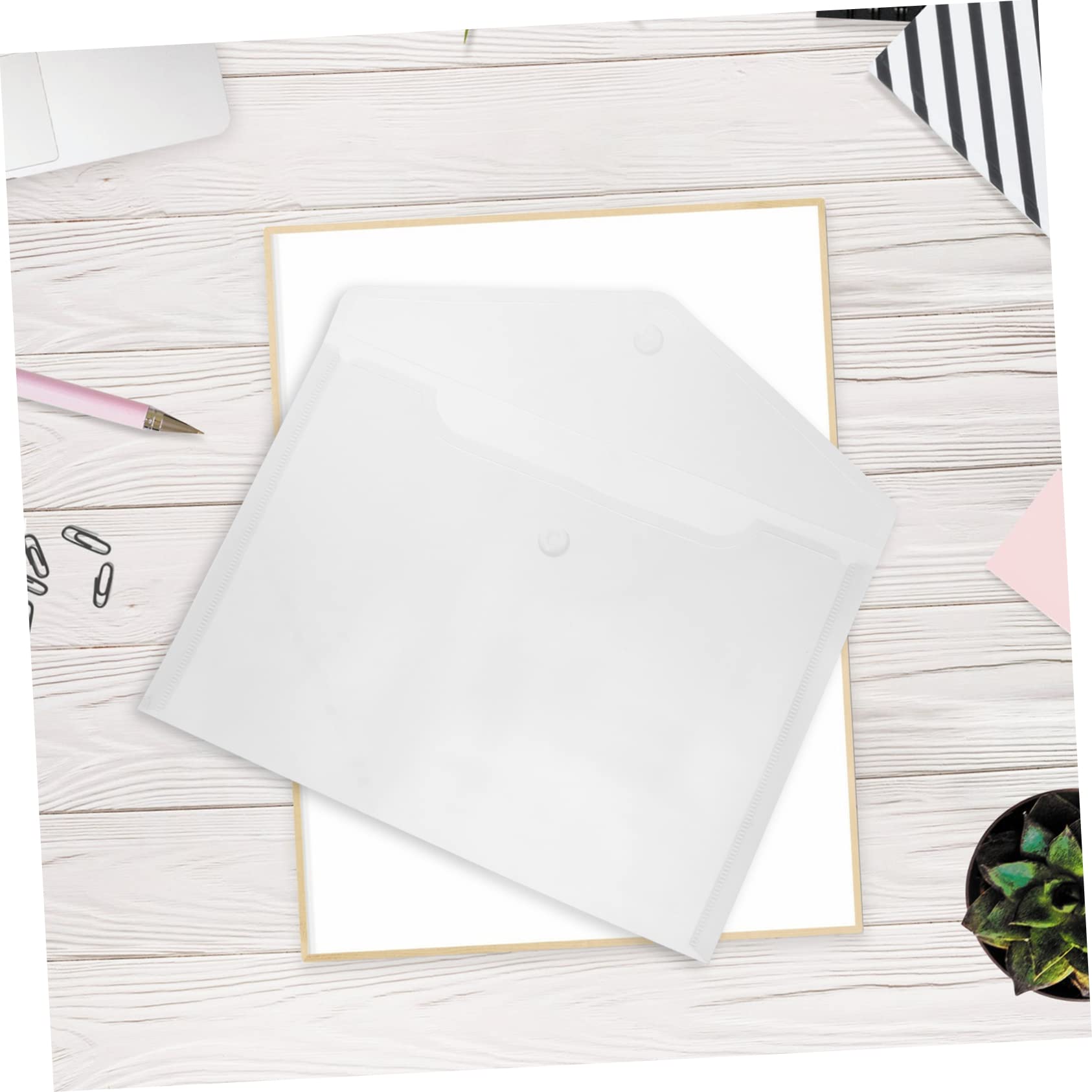 Buste per Documenti A4 Bottone, Plastico Bianco 40 Pezzi | Organizzatore di Documenti, Porta Documenti per Penne e Matite, Decorazioni Scuola