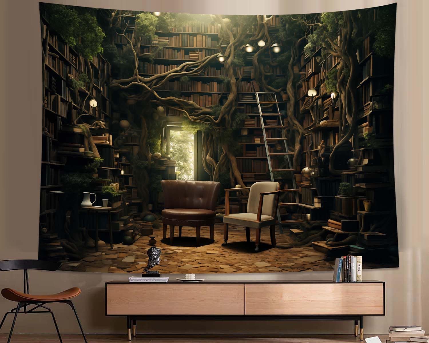 QGHOT Fantasy Library Tapestry Wall Hanging Magic School Bookshelf Backdrop Fairy Tale Library Tapestries for Teens Bedroom Living Room Dorm Decor 78.7"x59.1"