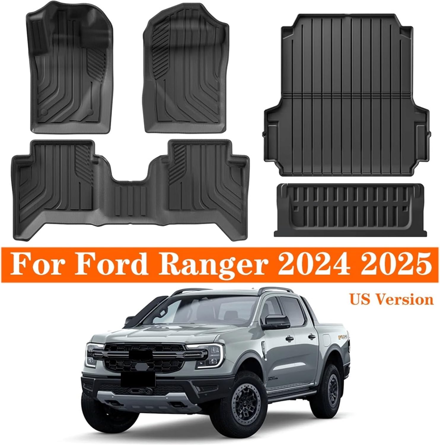 Car Truck Bed Mat Liner Trunk Bed Liner Compatible with Ranger 2024 2025 US Version 5FT 59.6Bed Black TPE Floor Mats Protection LHD(1pc Trunk MATS)