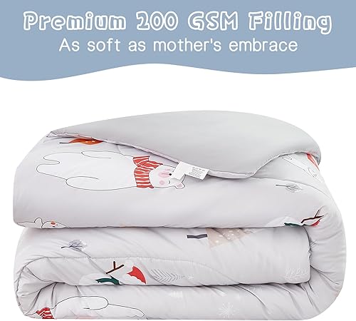 Miniatura 3 de Juego de edredón de Navidad para niños y niñas, lindo juego de ropa de cama reversible con estampado de oso muñeco de nieve, reno, conejo, con funda