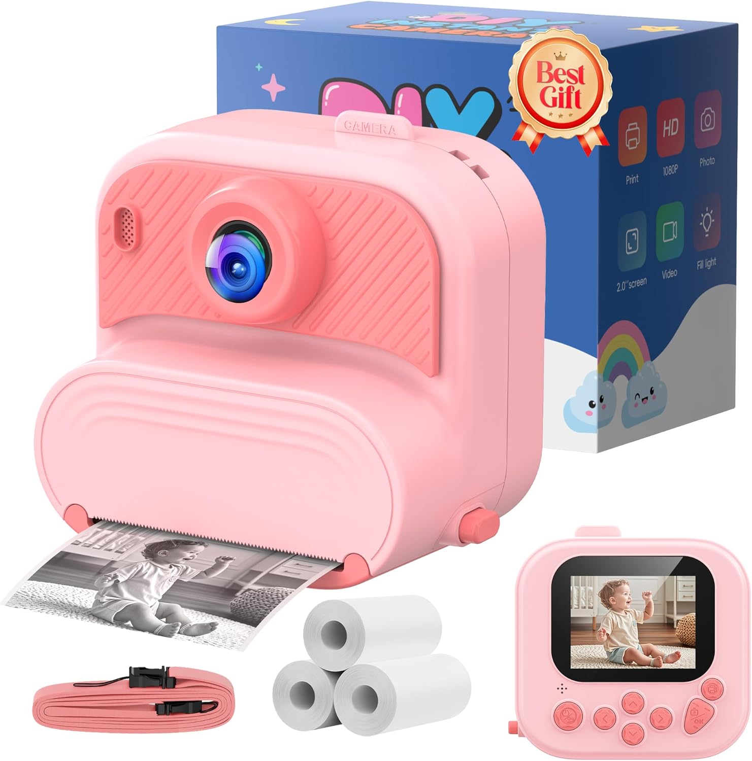 Kids Camera Instant Print: 1080P HD Digital Camera for Kids – Girls for Age 3-12 – Toddler Cameras Toys Gift for 4 5 6 7 8 9 10 11 Years Old – Cool Presents Ideals for Birthday Pink