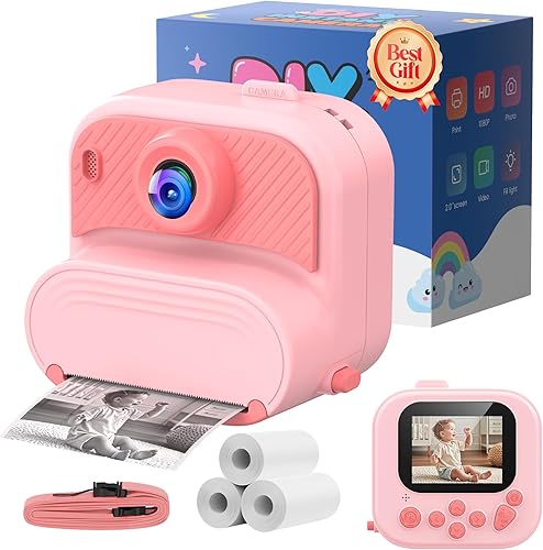 Kids Camera Instant Print: 1080P HD Digital Camera for Kids - Girls for Age 3-12 - Toddler Cameras Toys Gift for 4 5 6 7 8 9 10 11 Years Old - Cool Presents Ideals for Birthday Pink