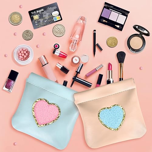 Miniatura 4 de Monedero de 2 monederos pequeños de piel sintética, bolsa de cosméticos con bolsillo, organizador de maquillaje de corazón, lindo, portátil,