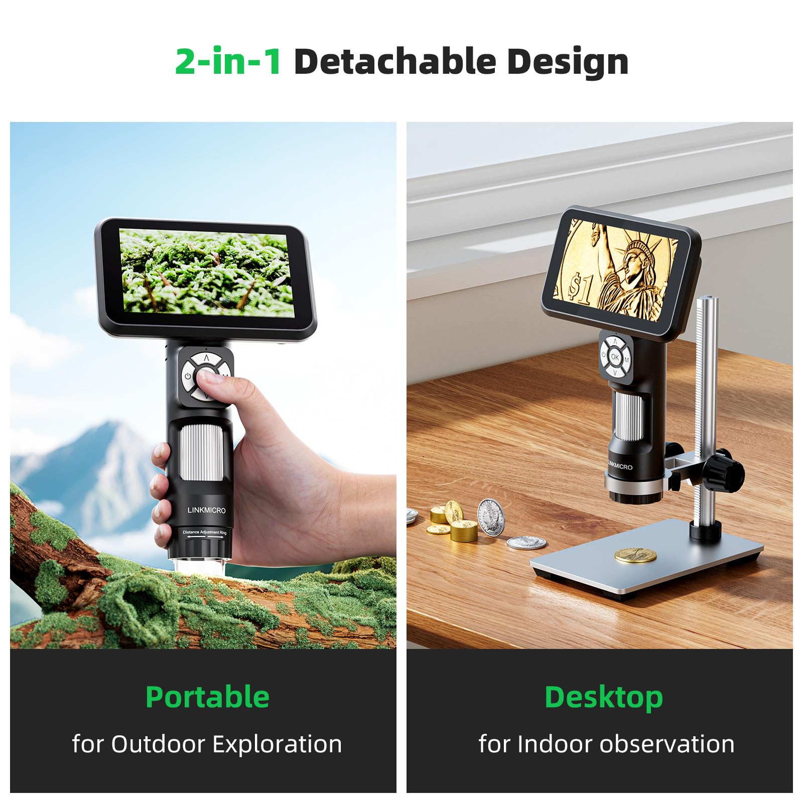 Microscopio digital HDMI 4K para monedas, video UHD 3840P, cámara de microscopio 4K de 1200X con pantalla de 5 pulgadas, lupa de monedas de mano para adultos, 8 luces LED, soporte de metal