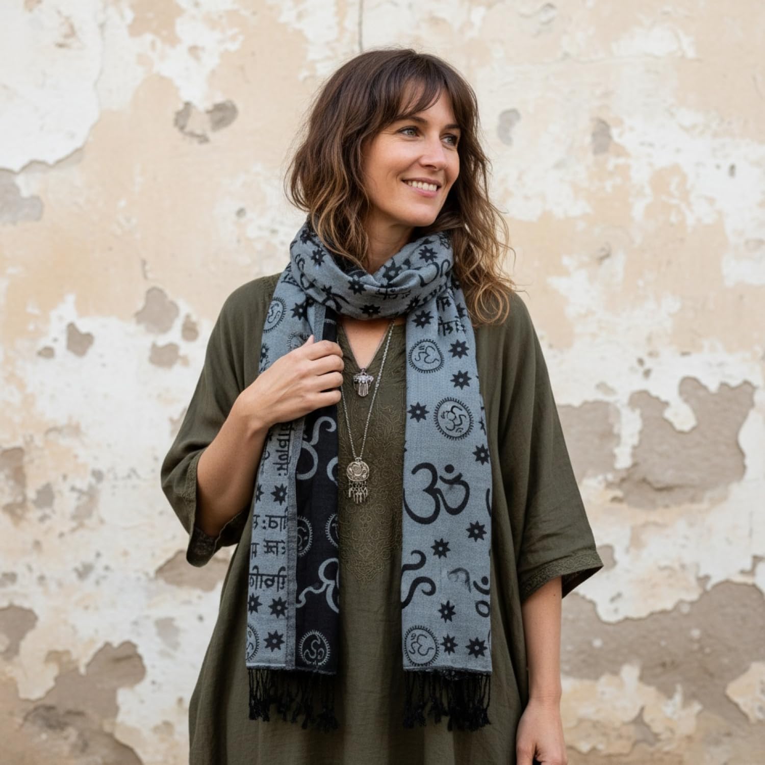GURU SHOP Pashmina Viskose Schal/Stola mit OM Muster, Herren/Damen