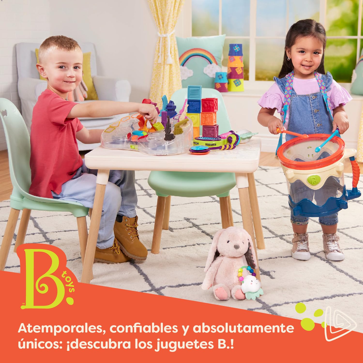 B. toys - Kid Century Modern: Juego de Mesa y Silla - Menta - Juego de mesa y silla para niños - Patas de madera - Muebles para niños - 3 años + | 1 mesa y 2 tumbonas para enfants, pieds en bois naturel, couleur menthe, montaje sin outils, lote de 15, 3 a