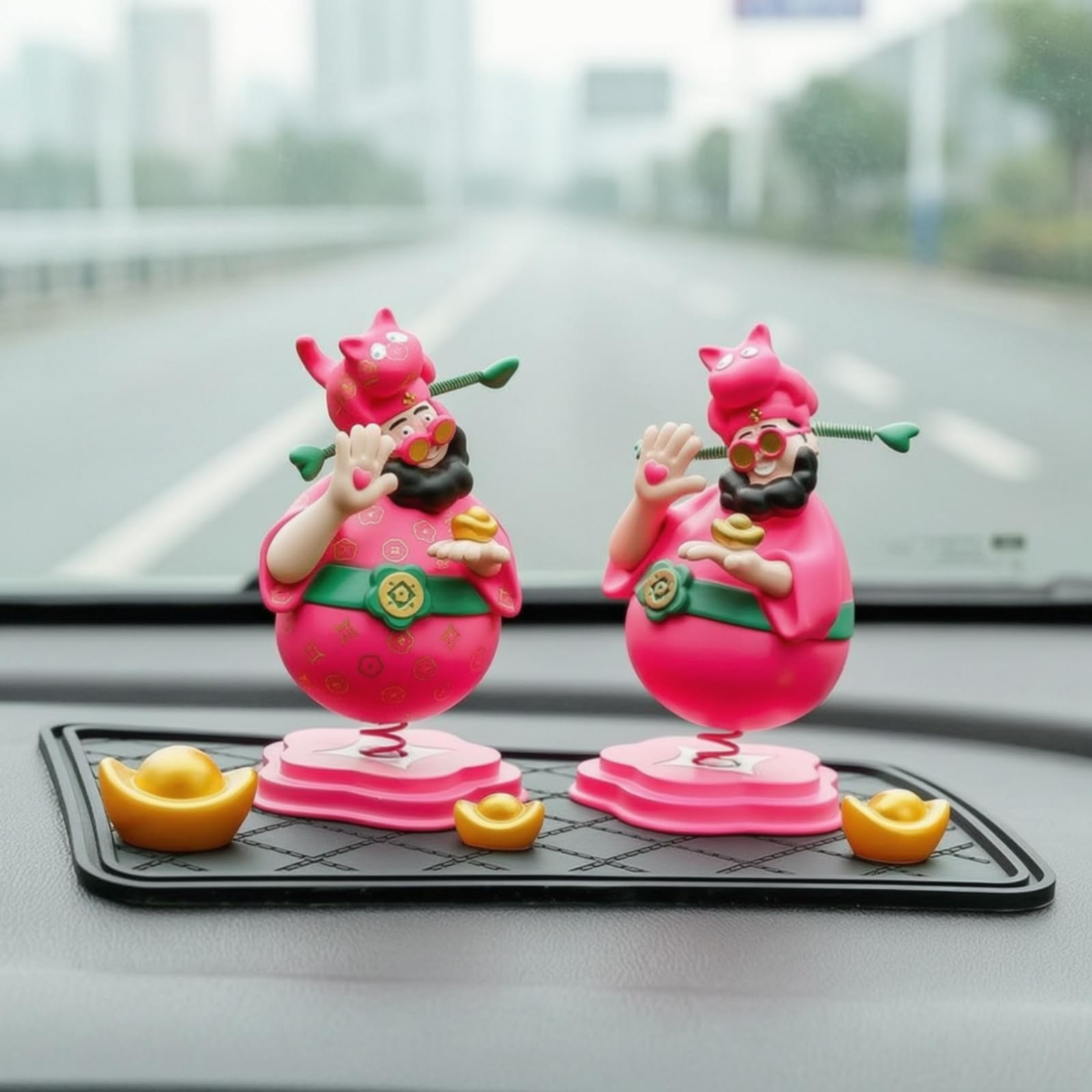 2 Pezzi Statuitina con Molla Piacevole Soprammobile Divertente Decorazione per Automobilisti, Cruscotto, Auto