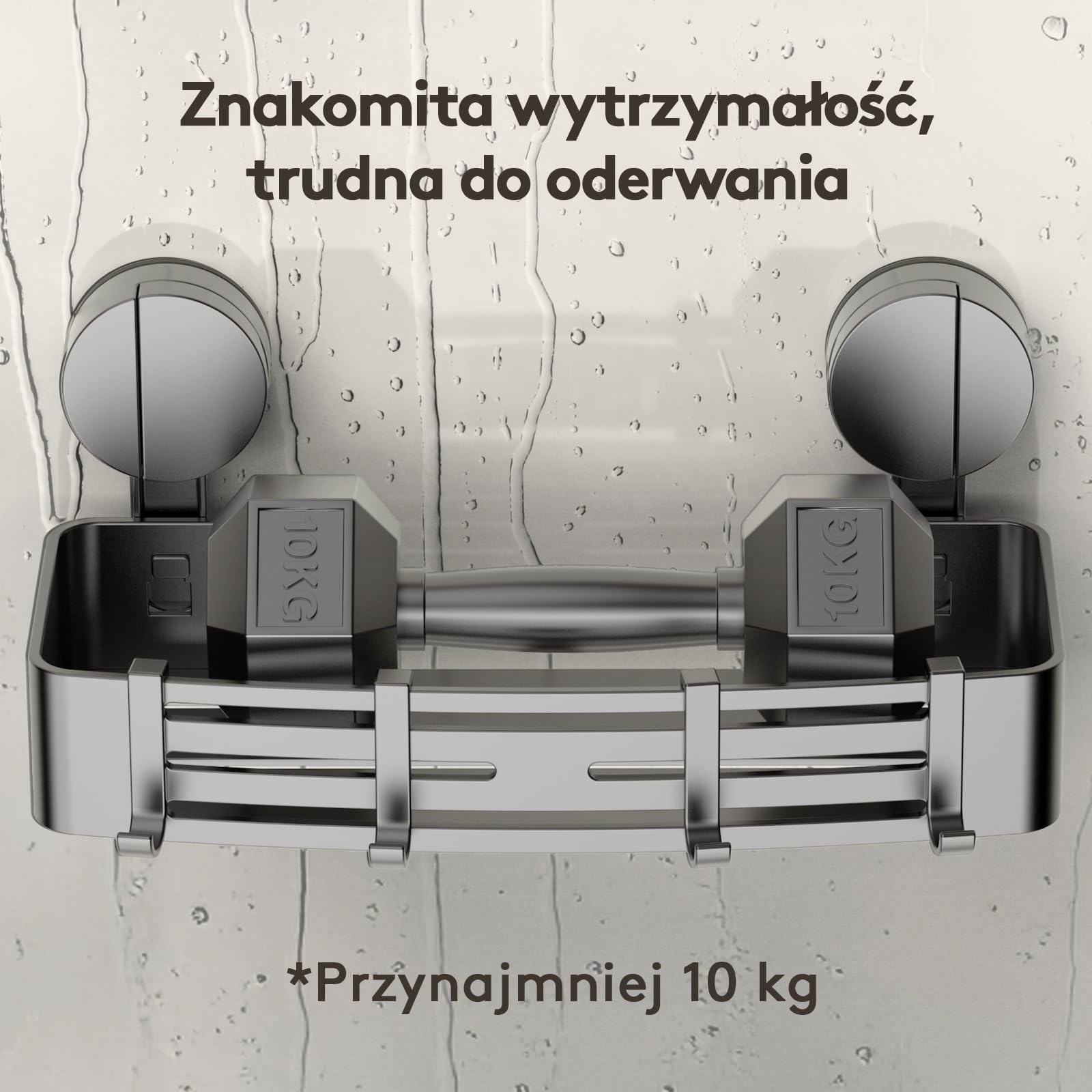 Prysznicowa Półka Z Przyssawką Bez Wiercenia | 4 Haczyki, Długość 32 cm, Nośność 10 kg, Montaż W 1 Minutę | Demontowalny I Nierdzewny Uchwyt Do Szamponu Pod Prysznic