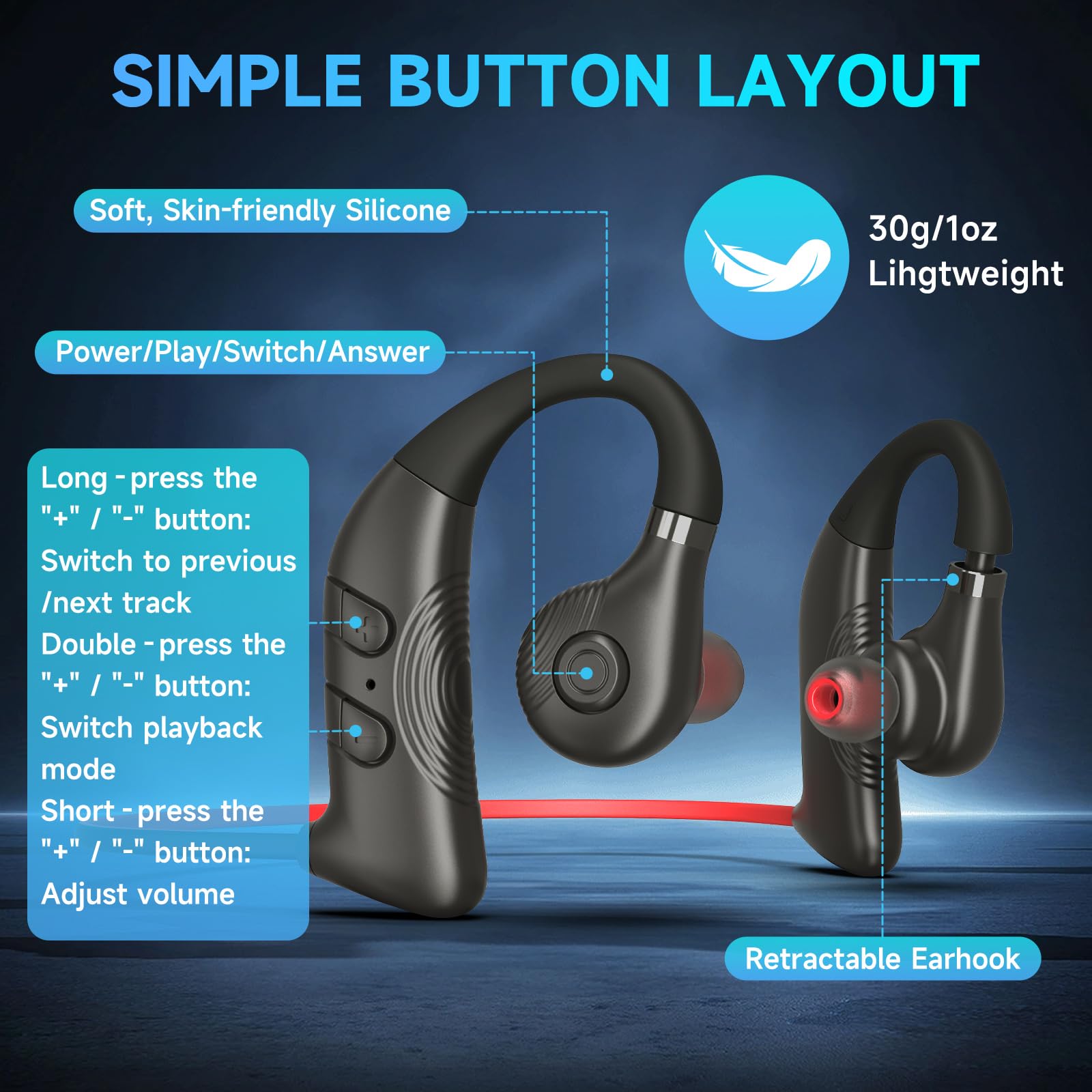 Auricolari impermeabili IPX8 per nuoto, cuffie subacquee con lettore MP3 e Bluetooth, suono HiFi e cancellazione del rumore, design in-ear per nuoto, corsa e ciclismo (8 GB)