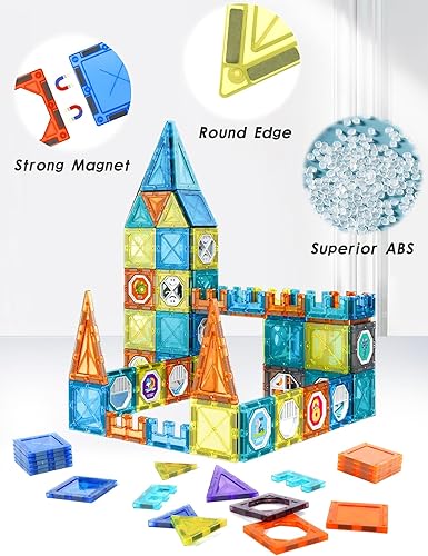 Miniatura 3 de Azulejos magnéticos de mármol para niños, juego de 142 bloques de construcción 3D para pista de carreras, kit de construcción de castillos para