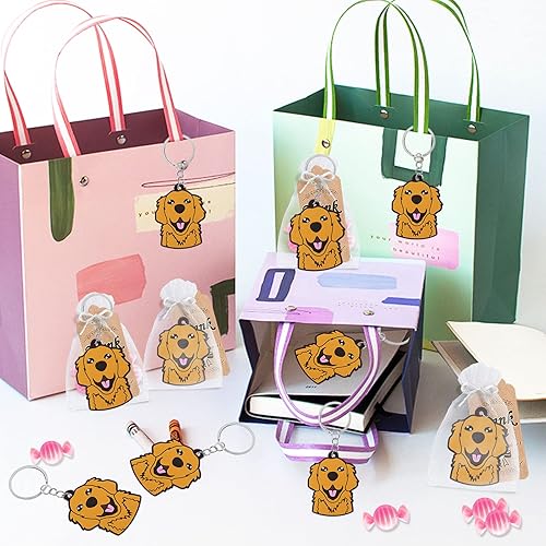 Miniatura 6 de CiciBear Paquete de 24 llaveros Golden Retriever para decoración de fiesta para cachorros Golden Retriever, animales de mascota, Let's Pawty, amante