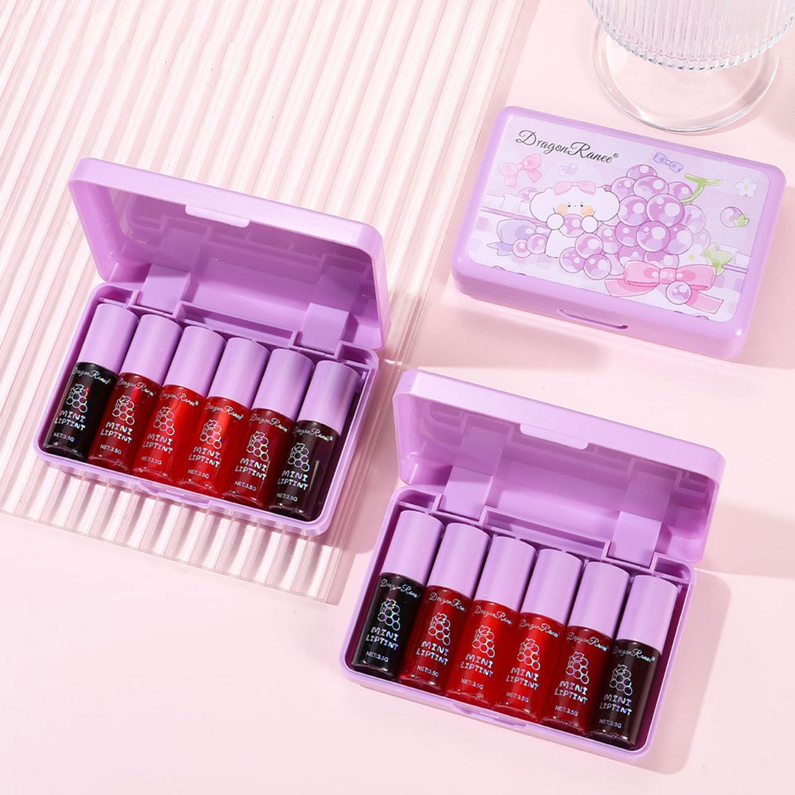 Lip Tint Stain Set 6 Colors Korean Lip Gloss Long Lasting Mini Liquid Lipstick Waterproof Multi-use Lip and Cheek Tint Non-Stick Cup Natural Looking Glass Finish Lip Gloss Makeup