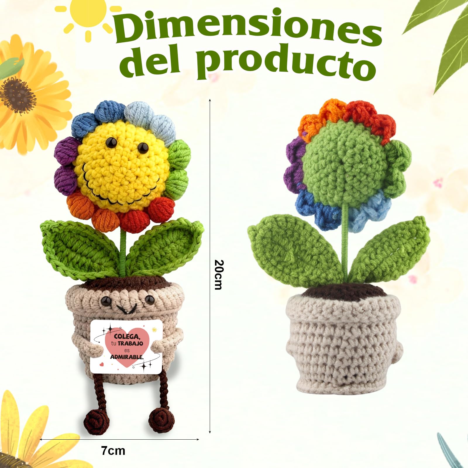 Girasol de Ganchillo de Apoyo Emocional, Lindo Adorno Colorido Girasoles para Mujer