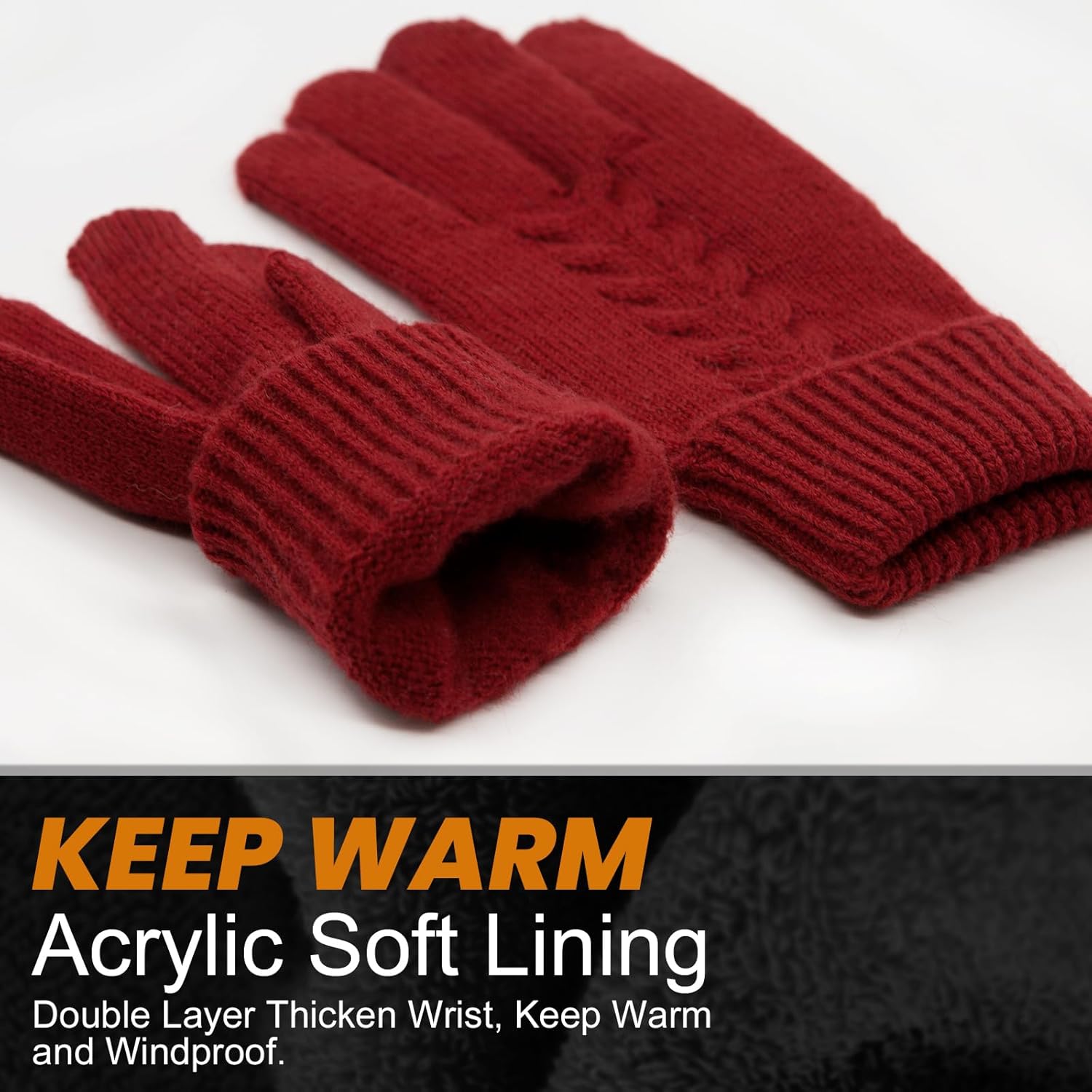Long Keeper Winter Knit Gloves for Women Men Touchscreen Elastic Soft Warm Fleece Gloves Folding Cuffs for Driving Running - Image 4