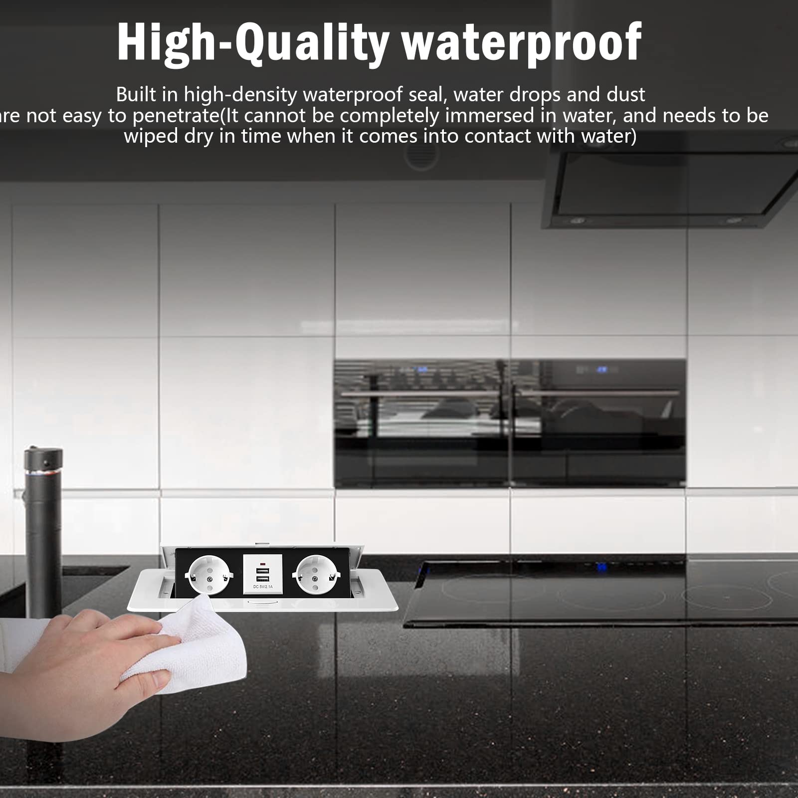 CHENGPI Regleta de Enchufes,Enchufe Multiple Retractible para Escritorio con 2 Enchufes EU,Regletas Enchufes con 2 Puertos USB para Encimera, Cocina, Taller — view 6