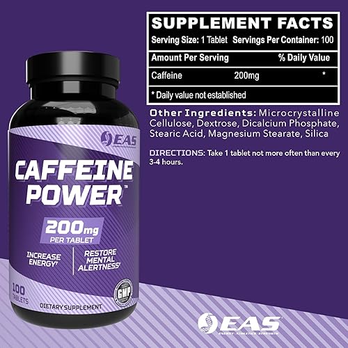 Miniatura 2 de EAS Caffeine Power 200mg  Suplemento de píldoras de cafeína  Aumenta la energía y restaura el estado de alerta mental  Sin gluten, sin OMG, apto