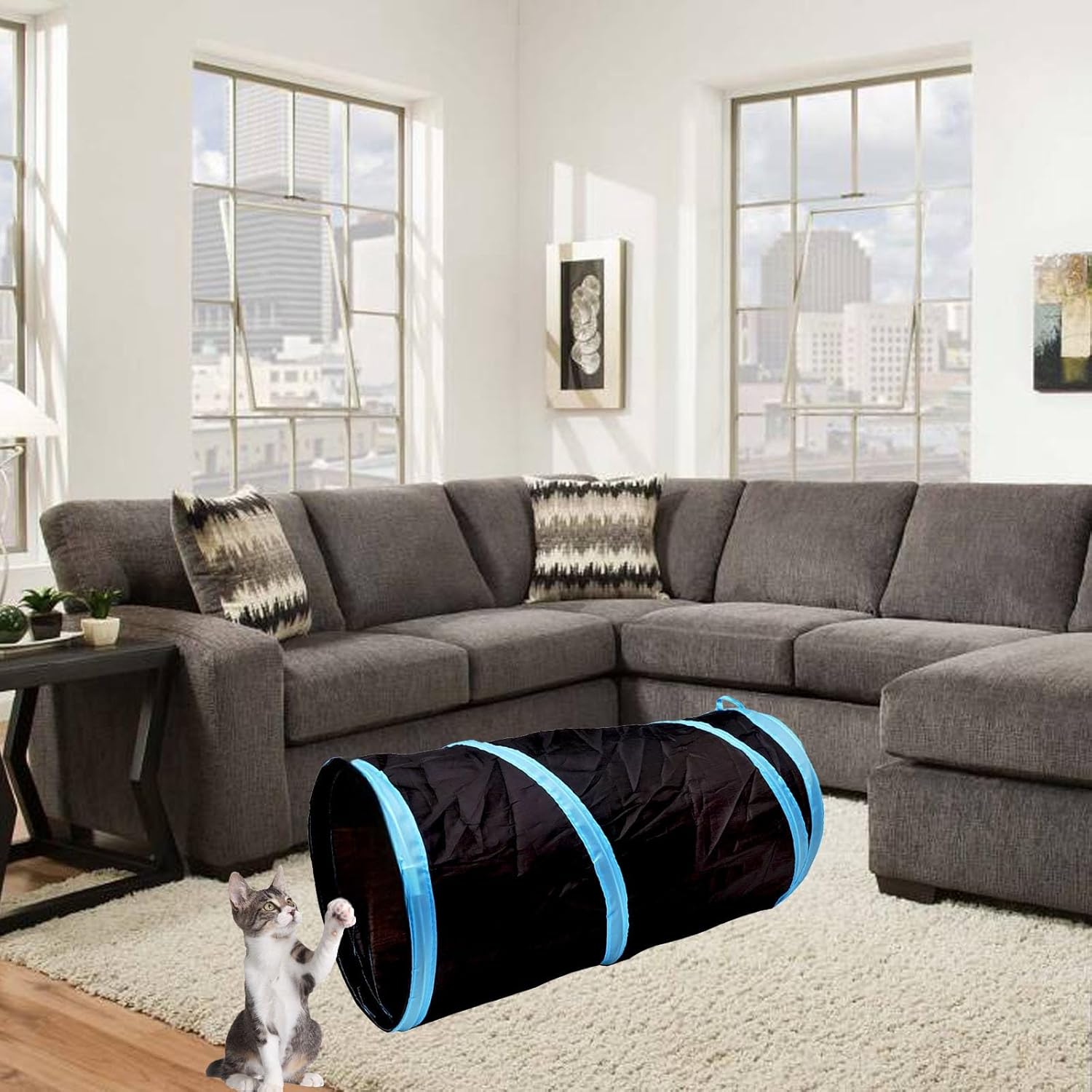 iCAGY Foldable Spiral Cat Tunnel - Ideal Indoor Toy for Small Cats, Kittens, and Rabbits - Collapsible Tube for Interactive Play and Outdoor Fun - Pet Activity Toy Black 20" 3 Pcs