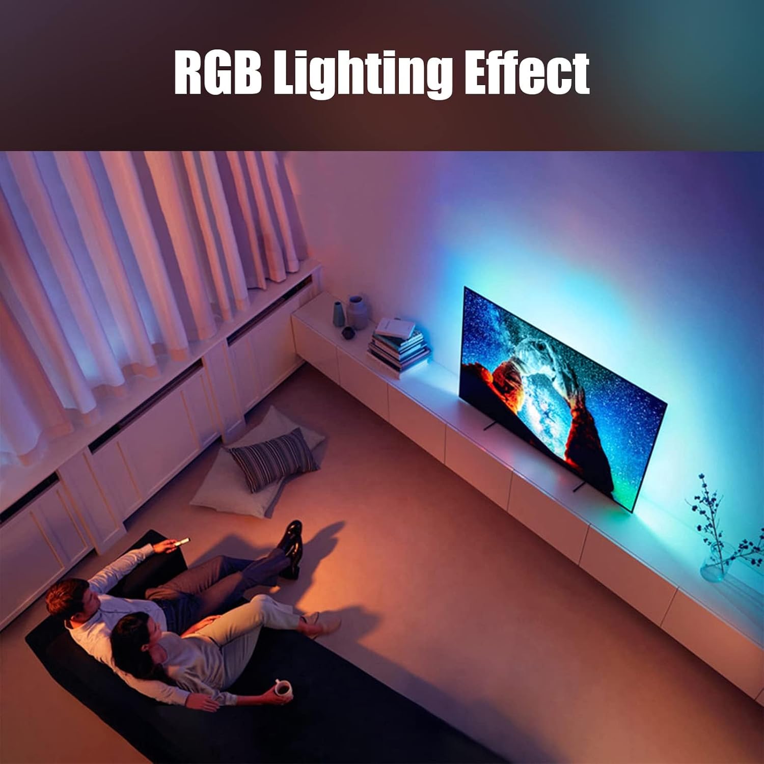 Room view with TV displaying RGB lighting effect