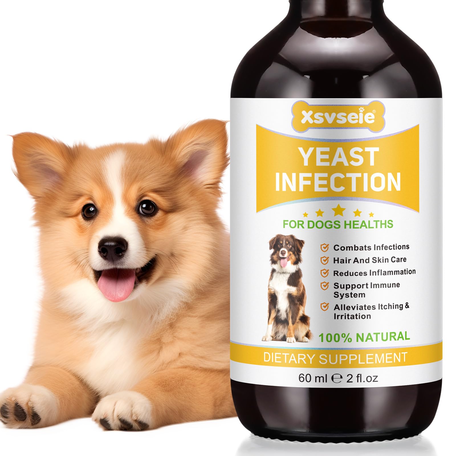 Feeliville Hefe-Infektion Behandlung für Hunde, Hund Hefe-Infektion Behandlung, Hund Pfote Hefe-Infektion Behandlung, Allergie Relief Hund Hefe 60ML (1)