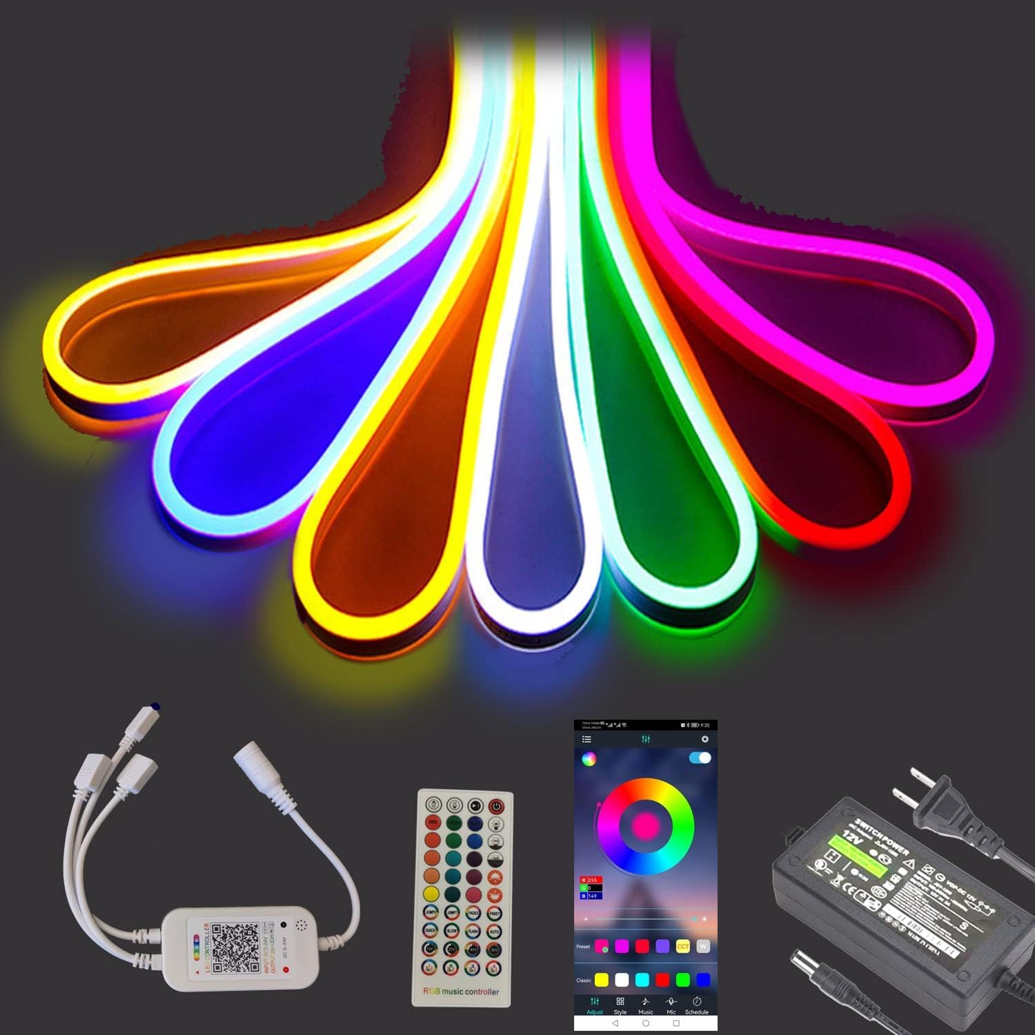 dobestyou RGB Neon LED Strip Lights，5m 12V DC 600 SMD2835