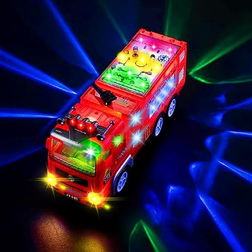 Juguete para camión de bomberos, camiones de juguete eléctricos con luces intermitentes y sonidos de sirena, bomberos para niños y niñas, con