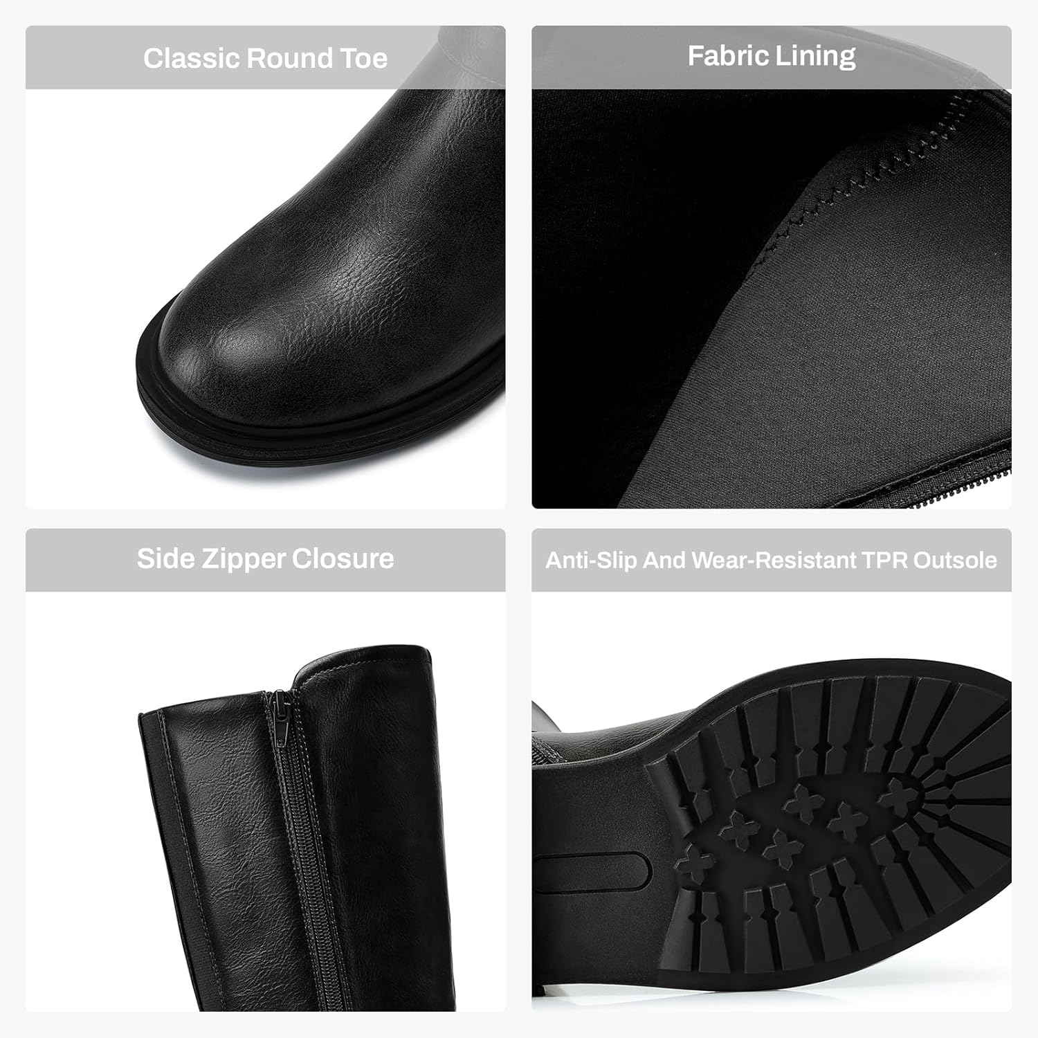 SHIBEVER Women's Knee High Boots Comfortable Round Toe Low Heel Tall Booties with Side Zipper Fall Winter Dressy Shoes