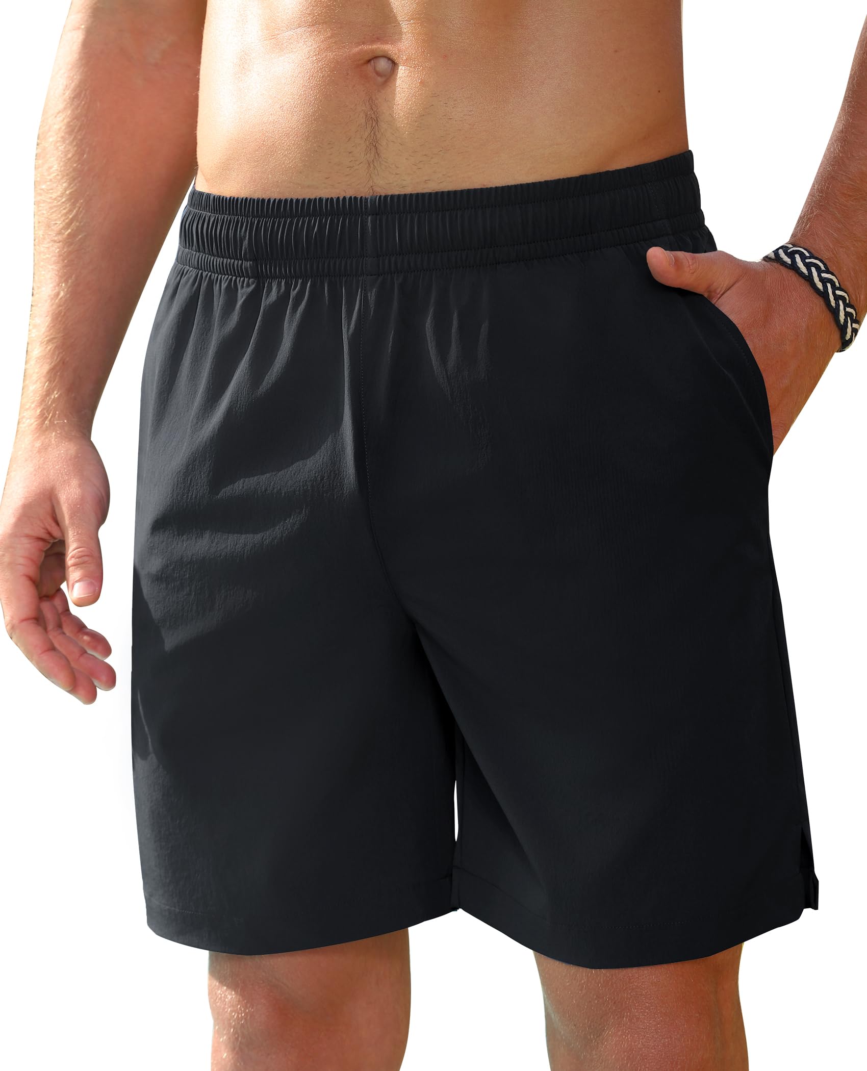 Milin Naco Mens Swim Trunks 7 inch Quick Dry Board Shorts with Zipper Pockets Bathing Suit Men Beach Shorts with Drawstring