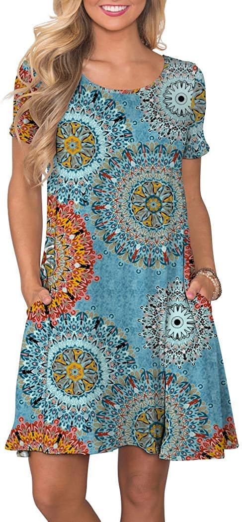 AUSELILY Damesjurken zomer korte mouwen shirtjurken korte zomerjurken lichte vrijetijdsjurk met zakken, Groene madeliefje, L