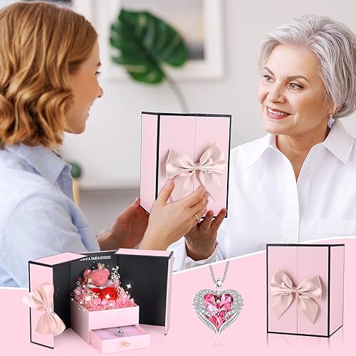 Miniatura 6 de Suturun Rosas reales preservadas para ella, rosa preservada eterna con collar, regalo romántico para ella, mamá, esposa, novia en aniversario de