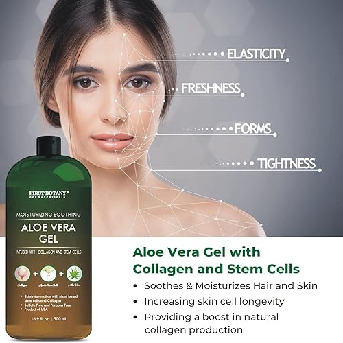 Miniatura 3 de Gel puro de aloe vera, con infusión de aloe 100% fresco y puro con células madre, colágeno, aceite de árbol de té, hidratante natural crudo para