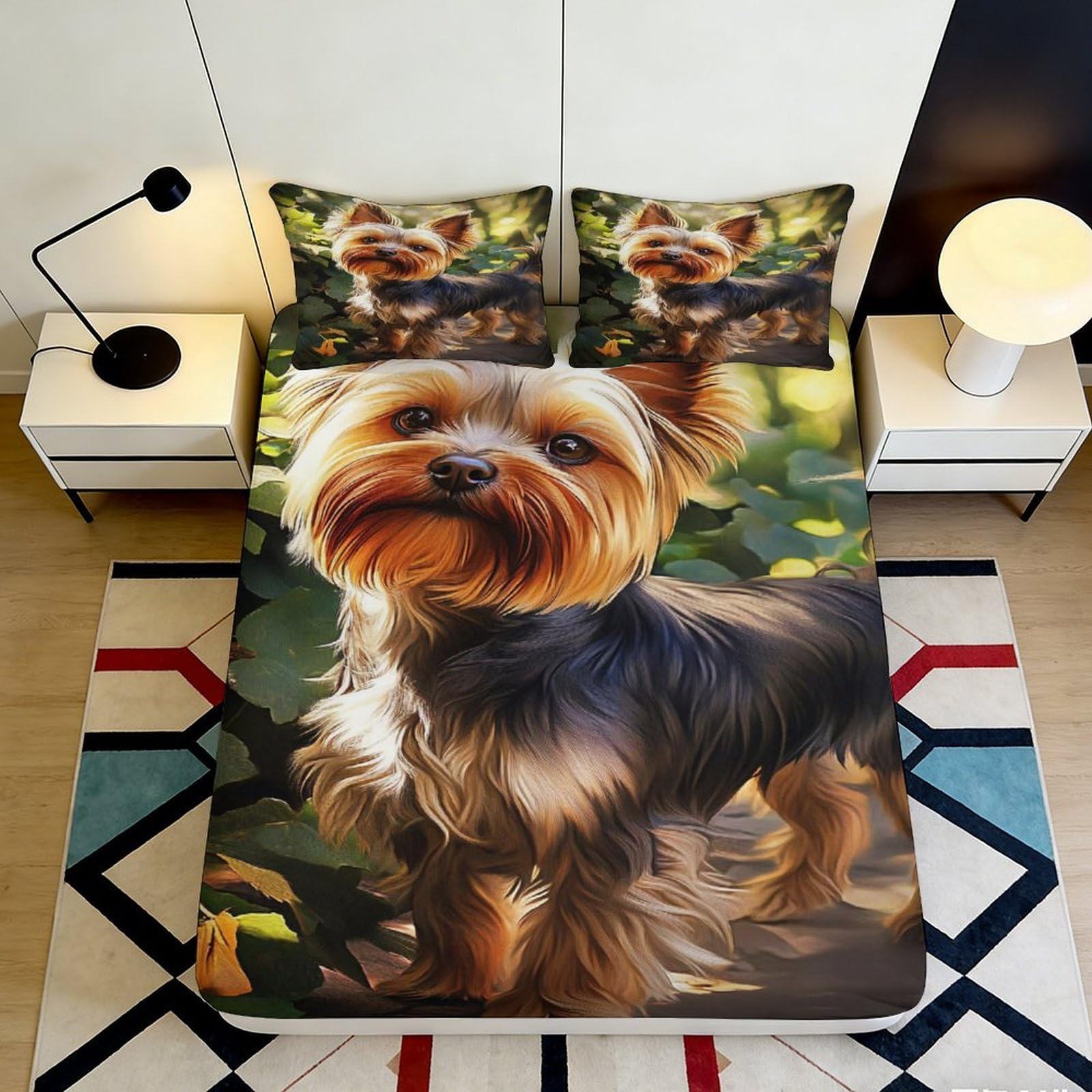 3D Printed Yorkshire Terrier Fitted Sheet Microfiber Soft Dog Bed Cover for Bedroom Guest Room Mattress Decor 90x200x25cm