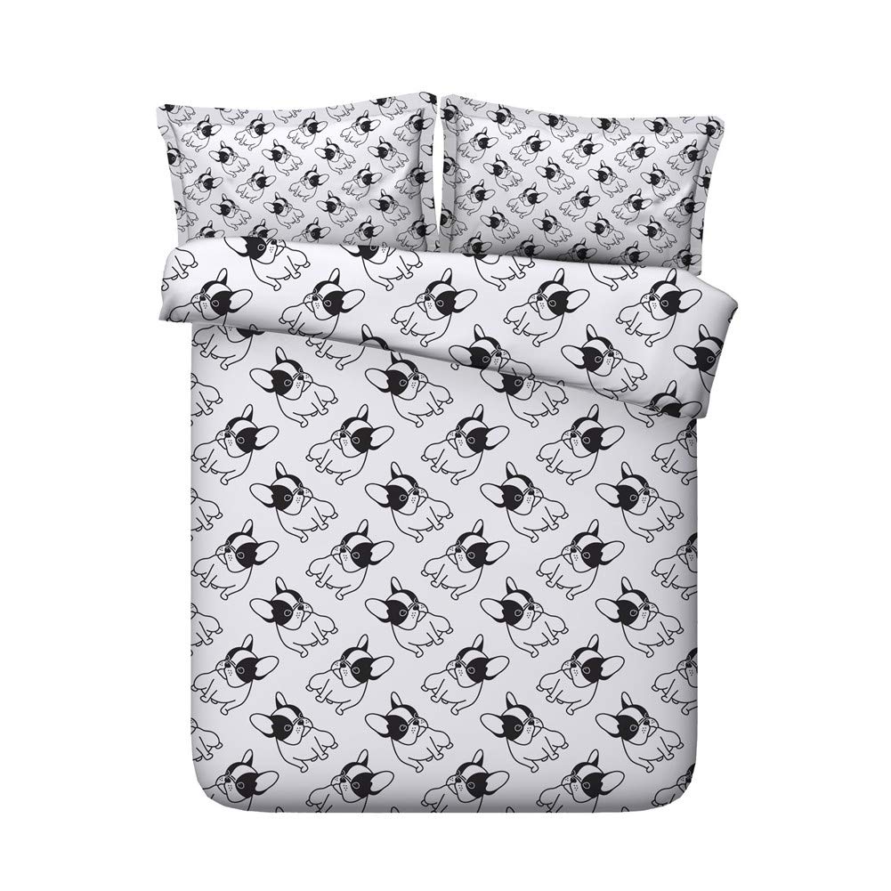 Housse de couette bouledogue 260x220 cm avec 2 taies d'oreiller