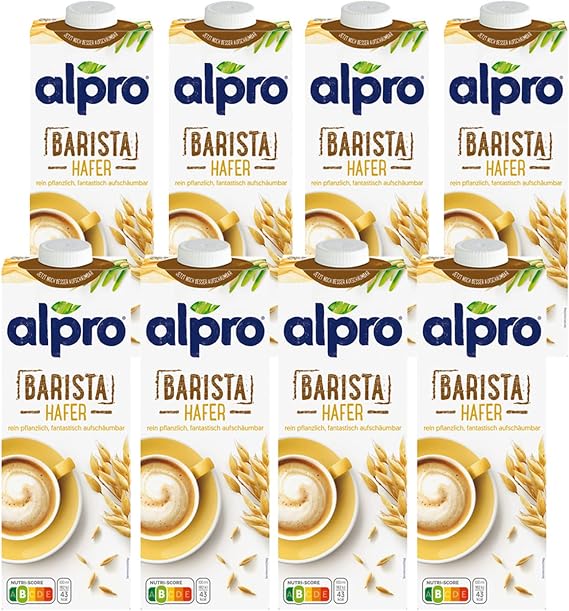 Alpro Barista Foamable Oat Plant-Based Long Life Drink, Vegan & Dairy Free, 1L (Pack of 8) Packaging may vary & Almond No Sugars Plant-Based Long Life Drink, Vegan & Dairy Free, 1L (Pack of 8)