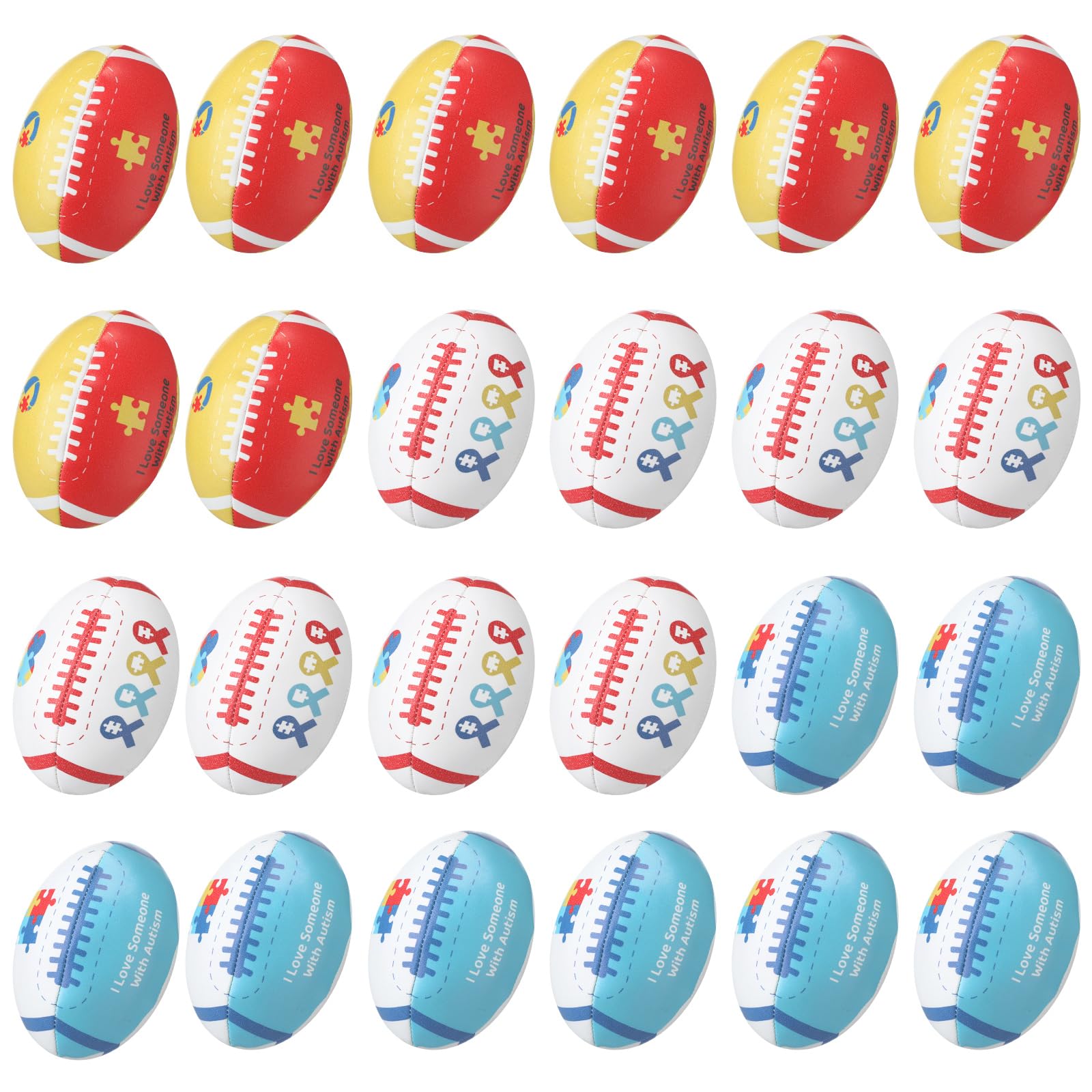 VioraWhite 24 Pcs 3.4'' Autism Awareness Stress Balls Autism Awareness Accessories Bulk for Autistic Colorful Stretchy Football Motivational Stuff