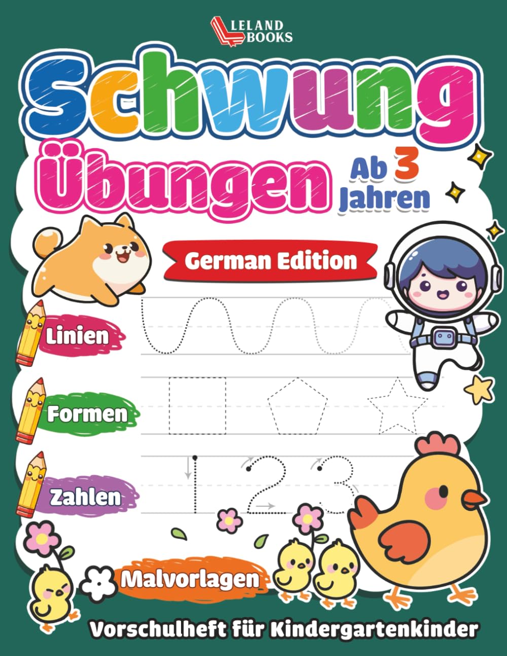 Schwungübungen ab 3 Jahren: Vorschulheft mit Linien, Formen, Zahlen & Malen (German Edition) (Preschool Tracing Books)