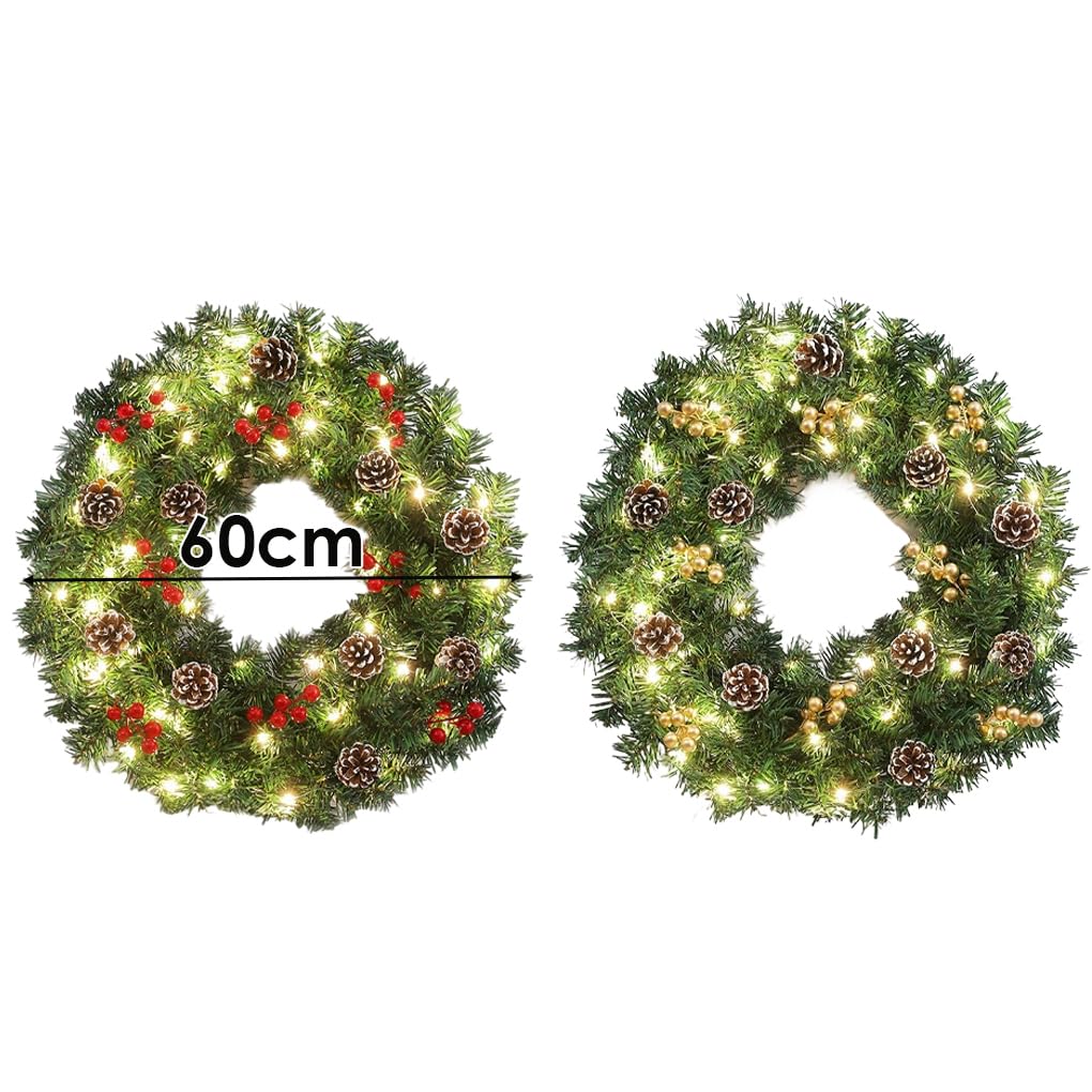 navideña de fácil instalación. Un complemento Decorativo sin Esfuerzo para Las Fiestas. Incluye Luces LED. navideña para la Puerta de Entrada con, Verde + Rojo, (60 cm)