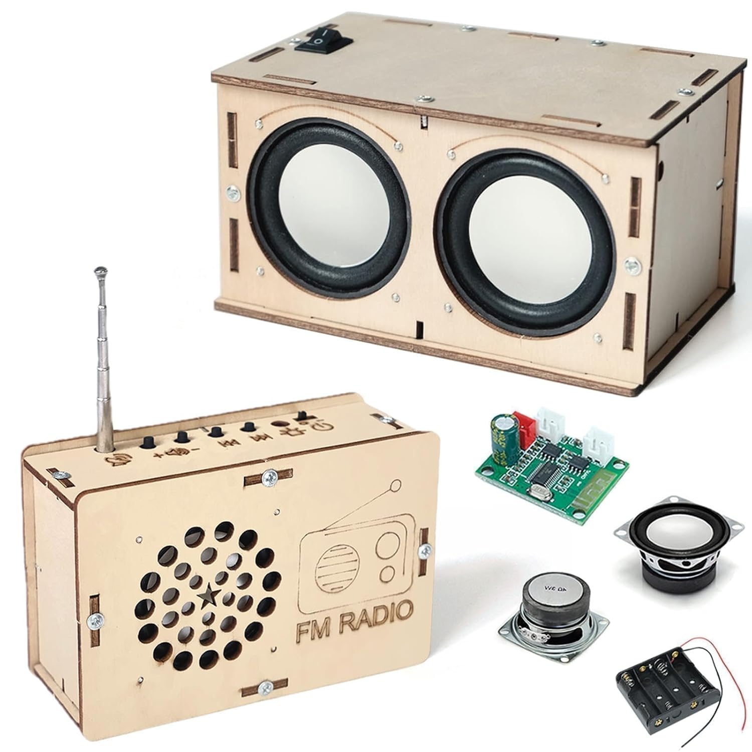 DIY Speaker and Radio STEM Kit components laid out