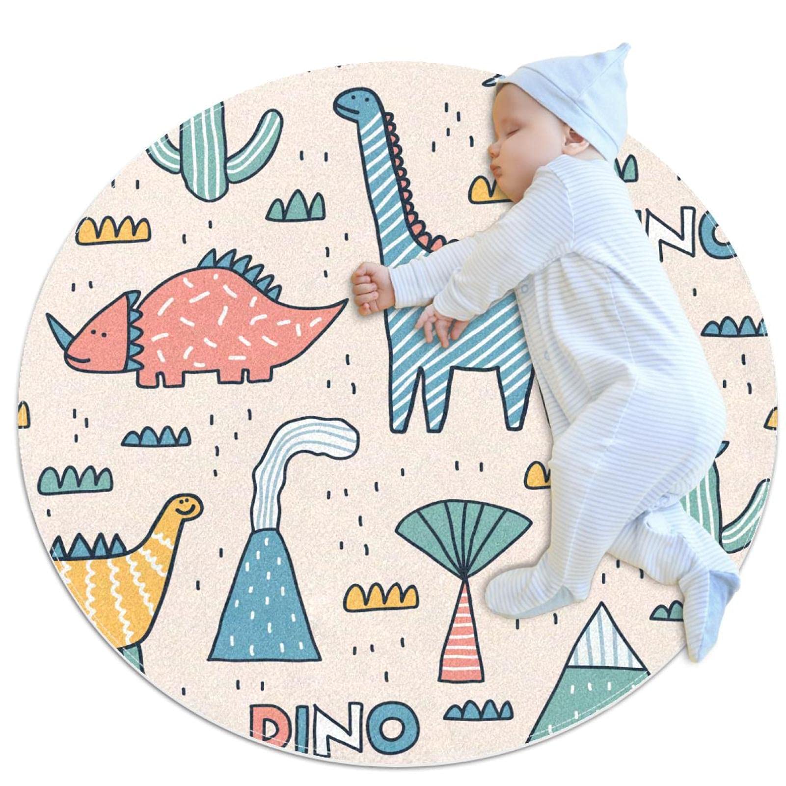 Tapis rond enfant dinosaure chambre salon salle de jeux 100 cm