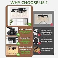 Vista 3 de DORESshop 17 Inch Bathroom Light Fixtures, 3-Light Black Bathroom Lighting Fixtures Over Mirror with Clear Glass Shade, Vanity Lights for Bathroom